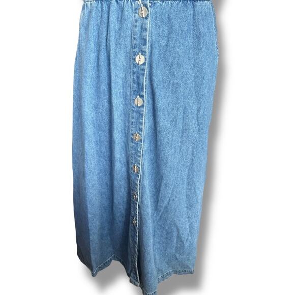 Vintage 90s Faded Glory Denim Button Front Midi Dress Short Sleeve Vneck Pockets - Picture 3 of 12
